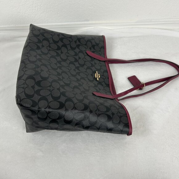 Coach Signature Canvas 5696 City Tote Bag In IM/Brown/Black Cherry-Large - Picture 4 of 16